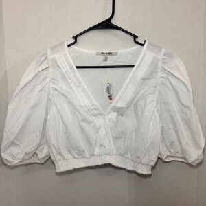 Miss Selfridge White Puff Sleeve Bib Collar Blouse